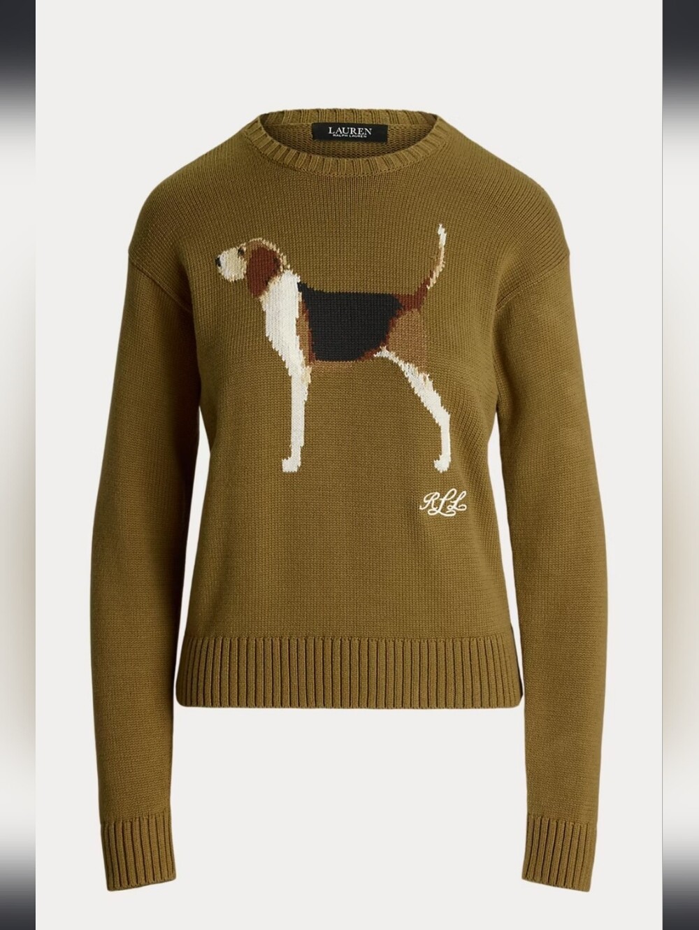🐕 Ralph Lauren Crewneck Sweater with Beagle Dog Intarsia Knit Cotton XS
